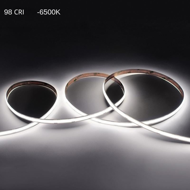 8mm COB LED Strip Light – 98 CRI Flicker-Free White Light, Low Voltage Adhesive LED Tape for Indoor Ambient & Task Lighting
