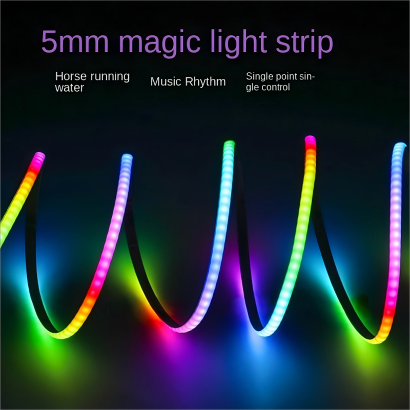 Bande LED COB RGB programmable 5mm - Effets de lumière en flux, IC intégré, adressable individuellement (basse tension 5V) 🌟 Créez des spectacles de lumière hypnotisants sous la forme la plus mince.
