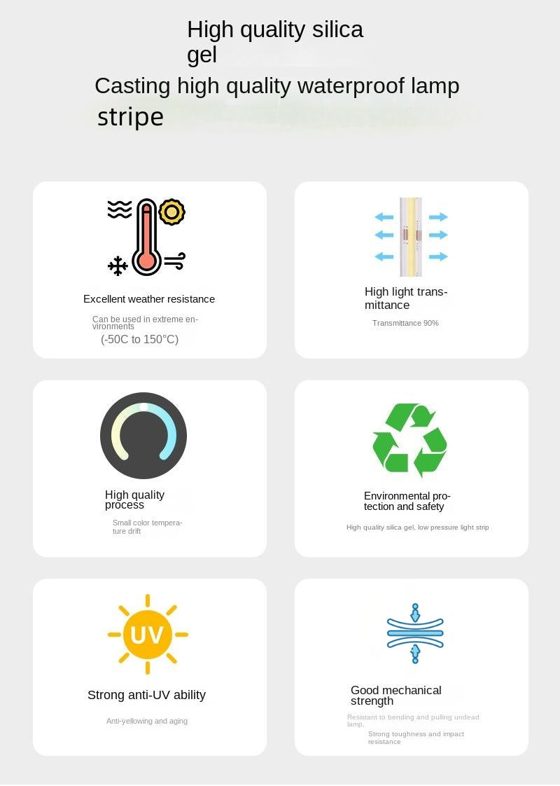 شريط إضاءة LED من نوع COB مقاوم للماء مقاس 10 مم CCT – آمن للاستخدام الخارجي ومقاوم للاشتعال لإضاءة محيطية