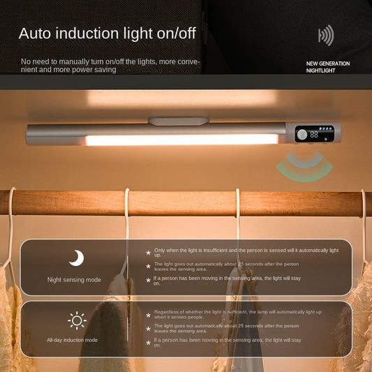 Smart Motion Sensor LED Light Strip Rechargeable Intelligent Digital Display Adjustable Sensing Angle Magnetic Closet Light for Wardrobe Cabinet & Wine Rack