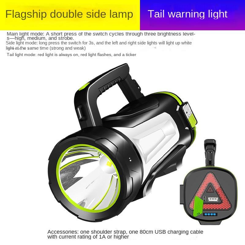 High-Power Rechargeable Searchlight – Long-Range LED Spotlight with Side Lamp Portable Waterproof Emergency Flashlight
