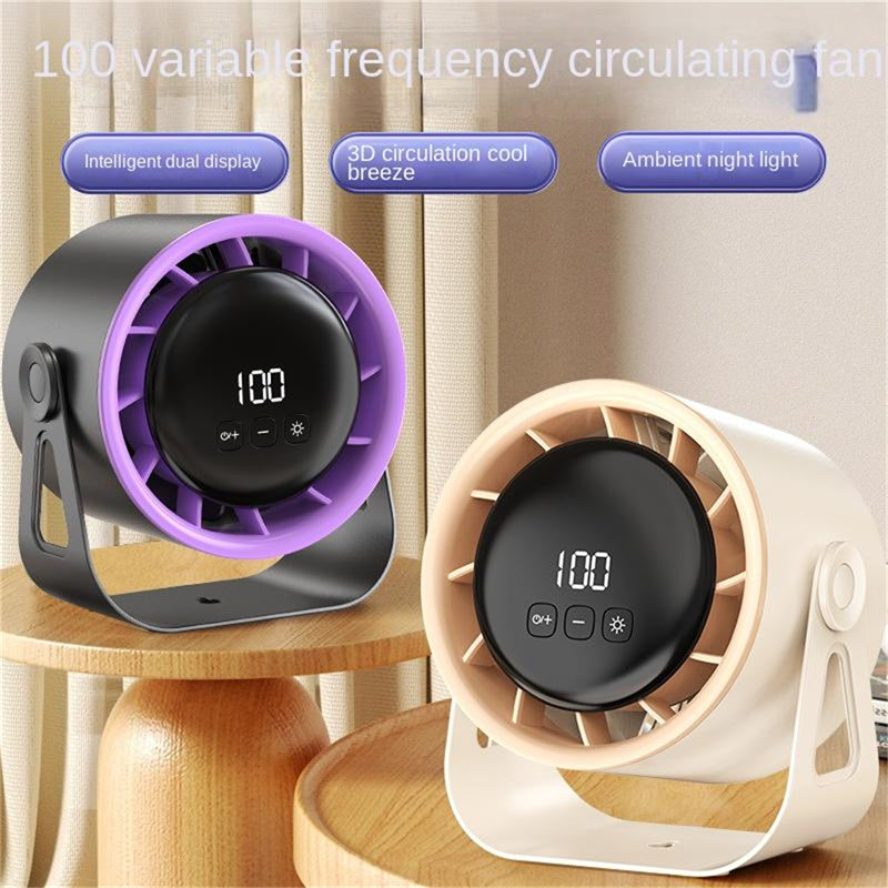 Smart 100-Speed Rechargeable Desk Fan 6" Turbo Circulator with Night Light & LED Display