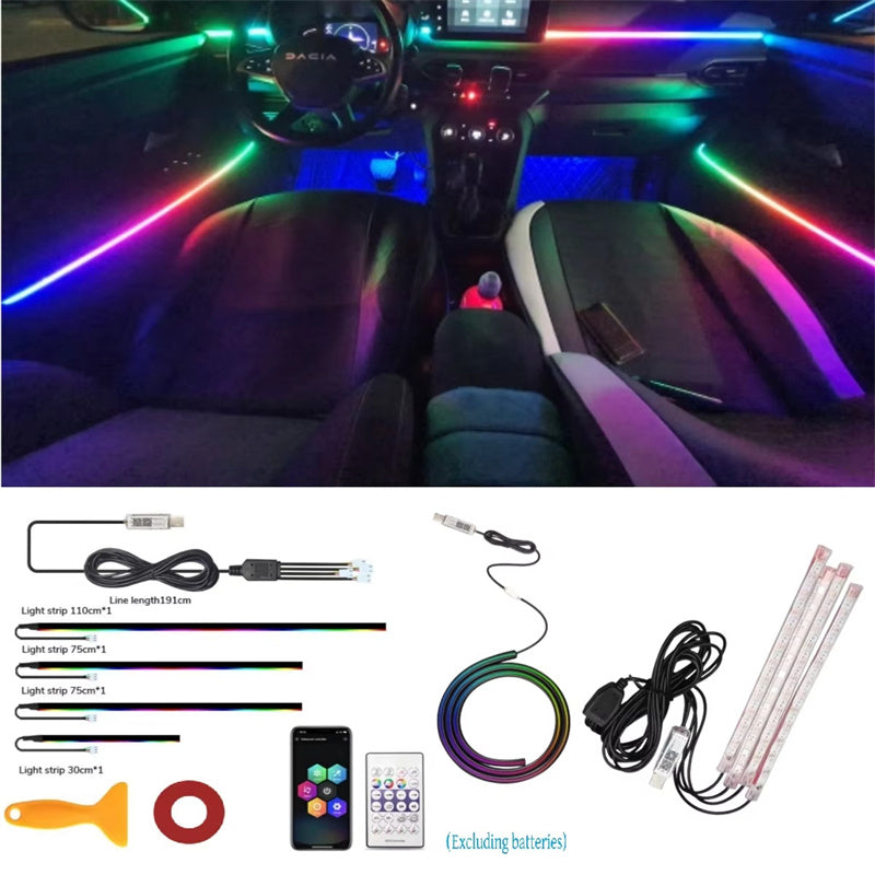 Wireless Acrylic Symphony Ambient Light Kit - 64-Color Wrap-Around Interior Lighting, App Control & Sync Footwell Lights