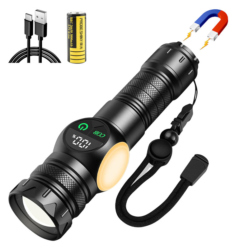 UltraBright Pro Aluminum Magnetic Work Flashlight — Long-Lasting Power, Side Light, Digital Display, Laser Beam
