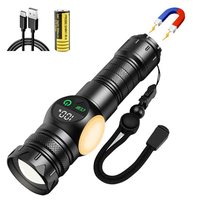 UltraBright Pro Aluminum Magnetic Work Flashlight — Long-Lasting Power, Side Light, Digital Display, Laser Beam