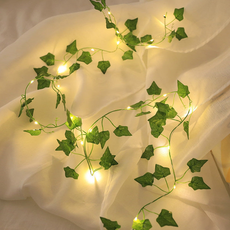 Solar/USB Artificial Ivy Leaf String Lights - LED Copper Wire Fairy Lights for Garden & Aesthetic Room Decor