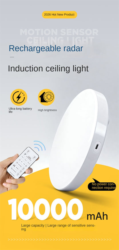 Rechargeable Wireless LED Ceiling Light with Radar Motion Sensor and Remote Control