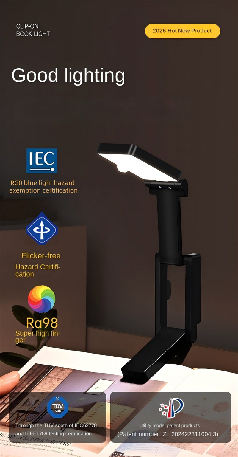Mini Rechargeable Clip-on Book Light – Foldable Eye-Care LED Reading Lamp for Night Readers