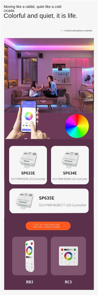 Smart Bluetooth RGB LED Controller – App-Controlled RGB Light Strip Dimmer for 5V/12V/24V