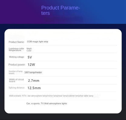 2.7mm Addressable COB RGB LED Strip – Ultra-Thin, 5V Programmable, Flowing Light Pixel Strip  🌟 Tiny in size, limitless in lighting creativity.