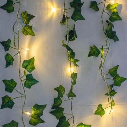 Solar/USB Artificial Ivy Leaf String Lights - LED Copper Wire Fairy Lights for Garden & Aesthetic Room Decor