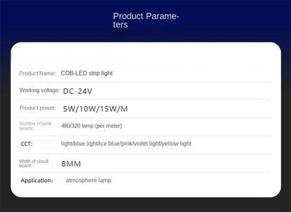 RGB COB LED Strip – 8mm Flicker-Free Ambient Decor