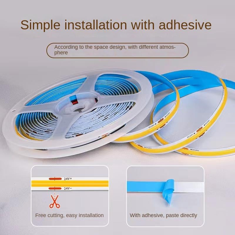COB LED Strip Lights Low Voltage Linear Lighting, Ruban LED à température de couleur double encastré avec autocollant pour le plafond, éclairage ambiant principal sans lumière dans le salon