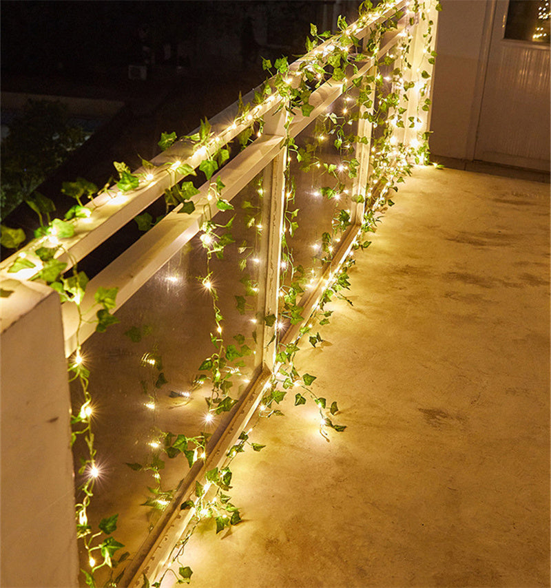 Solar/USB Artificial Ivy Leaf String Lights - LED Copper Wire Fairy Lights for Garden & Aesthetic Room Decor