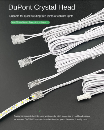 5V / 12V / 24V 2-Pin LED Strip Jumper Wires Solderless Led Strip Connectors for 5mm, 8mm and 10mm COB/SMD LED strips
