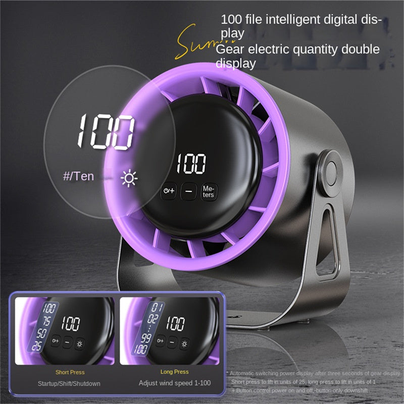 Smart 100-Speed Rechargeable Desk Fan 6" Turbo Circulator with Night Light & LED Display