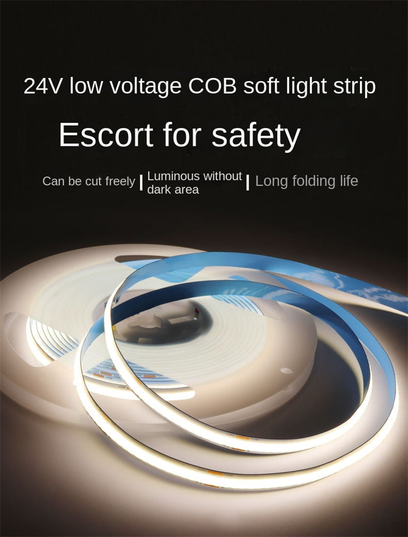 COB LED Strip Lights Low Voltage Linear Lighting, Ruban LED à température de couleur double encastré avec autocollant pour le plafond, éclairage ambiant principal sans lumière dans le salon