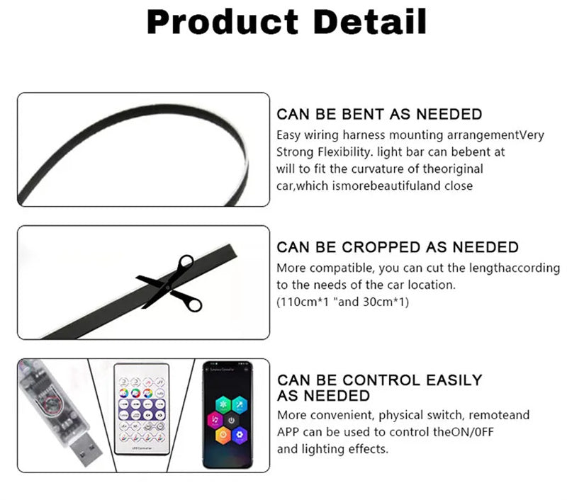 Wireless Acrylic Symphony Ambient Light Kit - 64-Color Wrap-Around Interior Lighting, App Control & Sync Footwell Lights