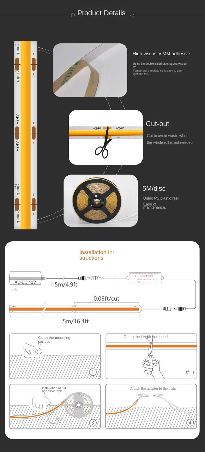 8mm Continuous COB LED Strip – High CRI, Flicker-Free, Ultra Bright & Flexible Linear Light 🌟 Professional-grade lighting in a slim, seamless, and easy-to-install form.