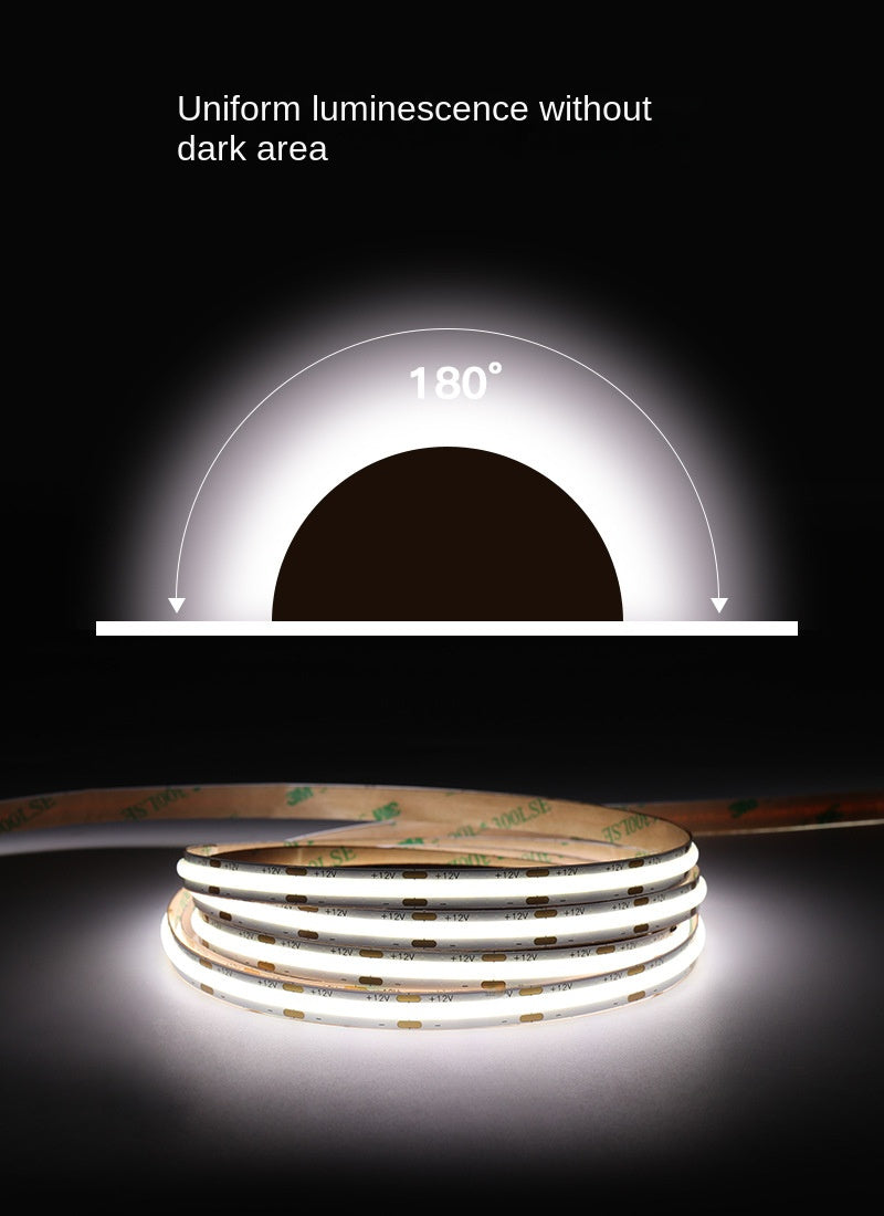 8mm COB LED Strip Light – 98 CRI Flicker-Free White Light, Low Voltage Adhesive LED Tape for Indoor Ambient & Task Lighting