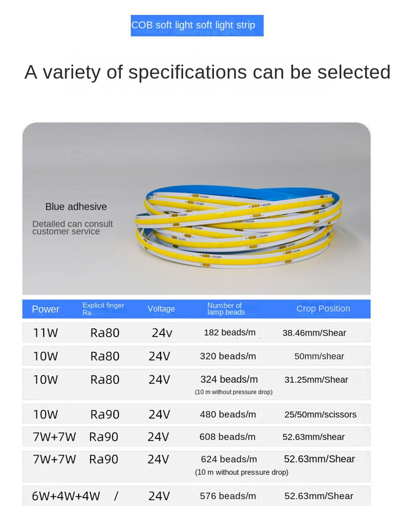 COB LED Strip Lights Low Voltage Linear Lighting, Ruban LED à température de couleur double encastré avec autocollant pour le plafond, éclairage ambiant principal sans lumière dans le salon