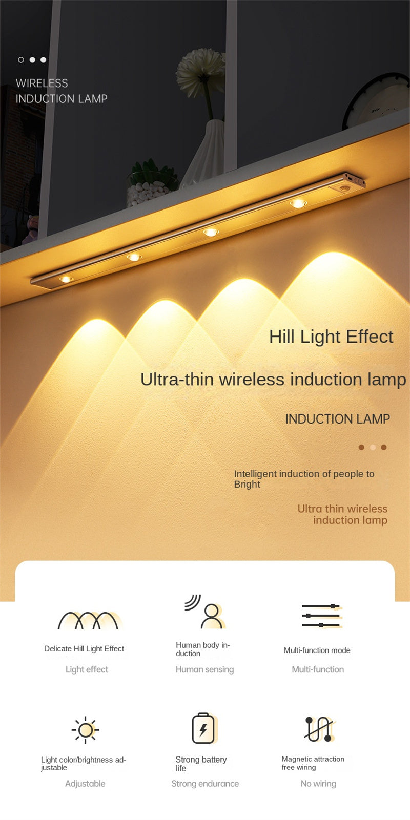 Ultra-Thin Smart Motion Sensor LED Light Strip Rechargeable Self-Adhesive Cat-Eye Lighting for Wine Cabinets&Wardrobes