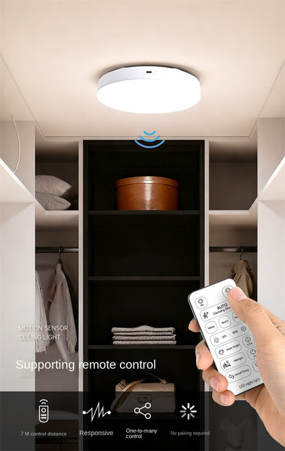 Rechargeable Wireless LED Ceiling Light with Radar Motion Sensor and Remote Control