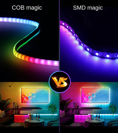 5mm Programmable COB RGB LED Strip – Flowing Light Effects, Built-In IC, Individually Addressable (5V Low Voltage) 🌟 Create mesmerizing light shows in the slimmest form.