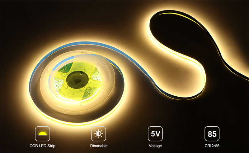 5V COB LED Strip Light Kit with Touch & Remote Sensor Control, 1-to-6