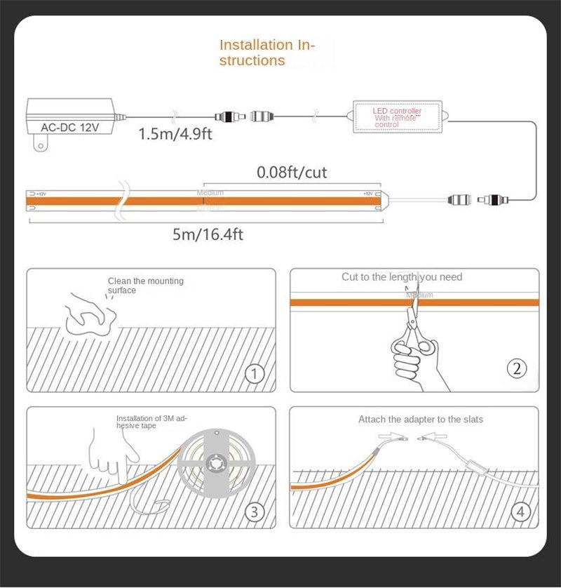 RGB COB LED Strip – 8mm Flicker-Free Ambient Decor