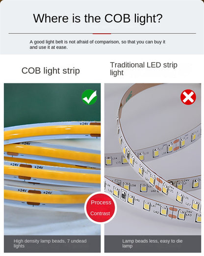 COB LED Strip Lights Low Voltage Linear Lighting, Ruban LED à température de couleur double encastré avec autocollant pour le plafond, éclairage ambiant principal sans lumière dans le salon