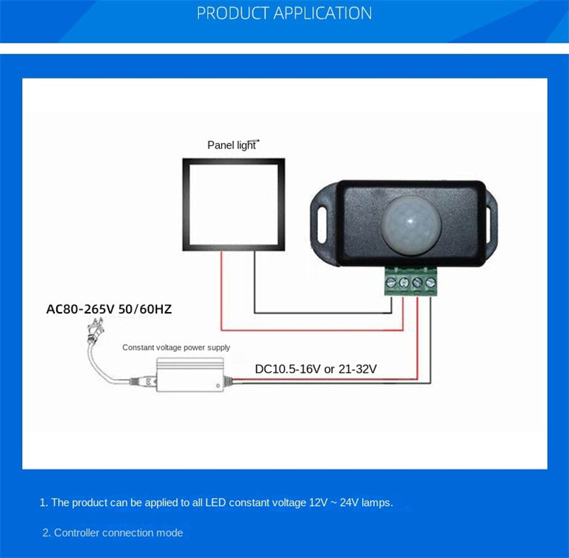 LED Motion Sensor Switch Controller – Infrared PIR Sensor for 12V/24V LED Strip Lights and Lamps