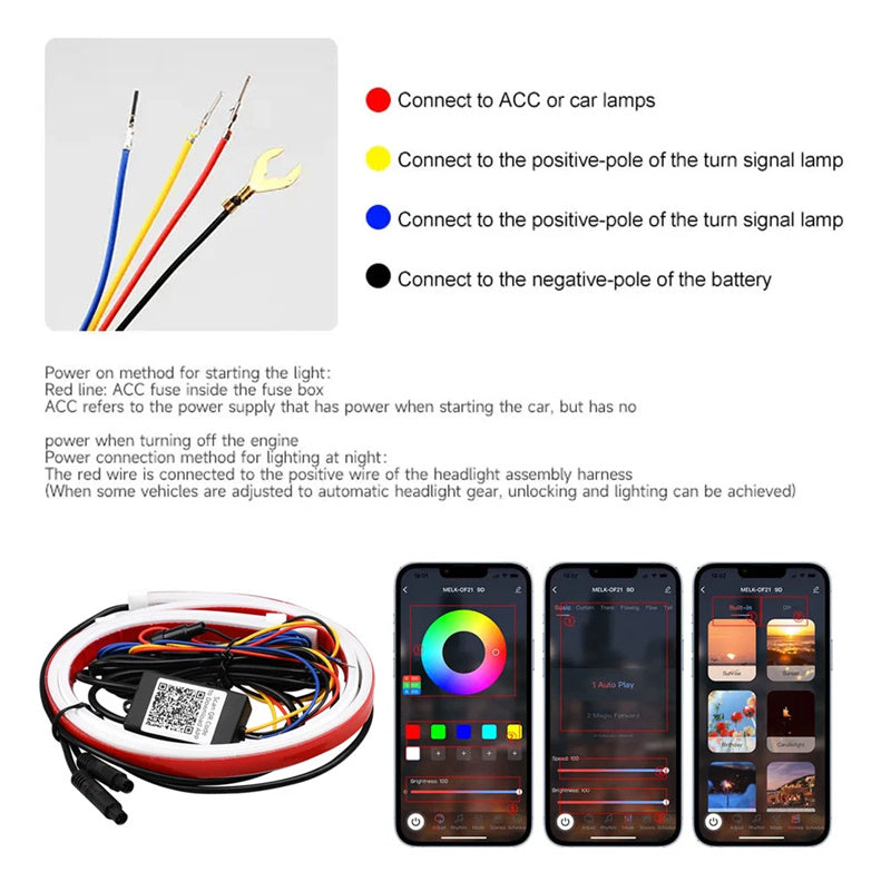 RGB Dynamic Flow Car LED Light Strip – Smart APP-Controlled Turn Signal & Ambient Lighting