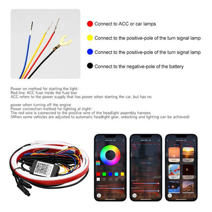 RGB Dynamic Flow Car LED Light Strip – Smart APP-Controlled Turn Signal & Ambient Lighting