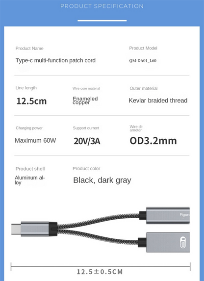2-in-1 Multifunctional Adaptor 60W Fast Charging Type-C to USB OTG Converter Suitable for Apple 16 Connector