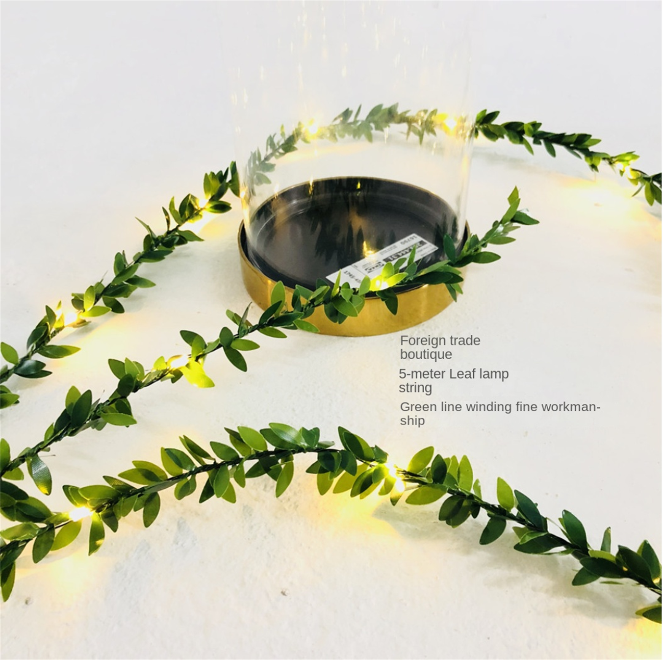 Creative simulation green leaf rattan LED copper wire light string Christmas wedding decoration DIY wreath battery box USB color light