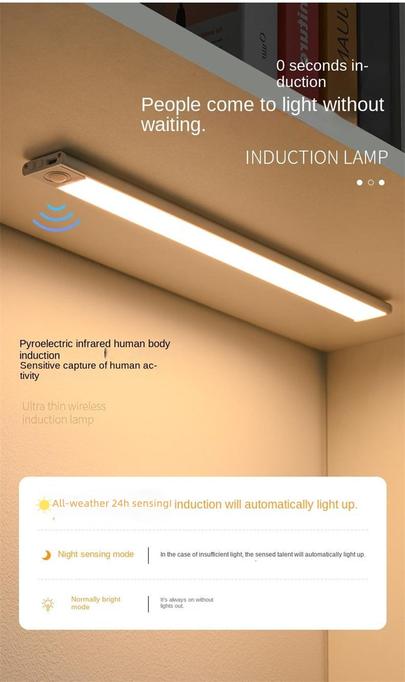 Ultra-Thin Rechargeable Motion Sensor LED Light Strip – Magnetic & Self-Adhesive Cabinet Light for Closet, Wardrobe, Kitchen, Wine Cabinet
