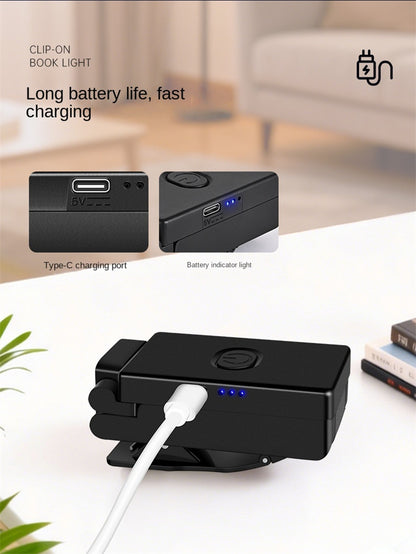 Mini Rechargeable Clip-on Book Light – Foldable Eye-Care LED Reading Lamp for Night Readers