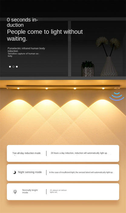 Ultra-Thin Smart Motion Sensor LED Light Strip Rechargeable Self-Adhesive Cat-Eye Lighting for Wine Cabinets&Wardrobes