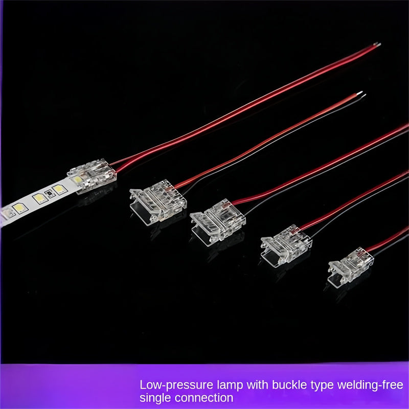 2-Pin Solderless Quick Press-Fit Connectors for 5V 12V 24V COB & SMD Bare LED Light Strips