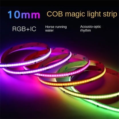 10mm RGBIC COB LED Light Strip – Programmable Chasing Flow Effect, Dotless Ambient Tape Lighting for DIY, or Home Decor.