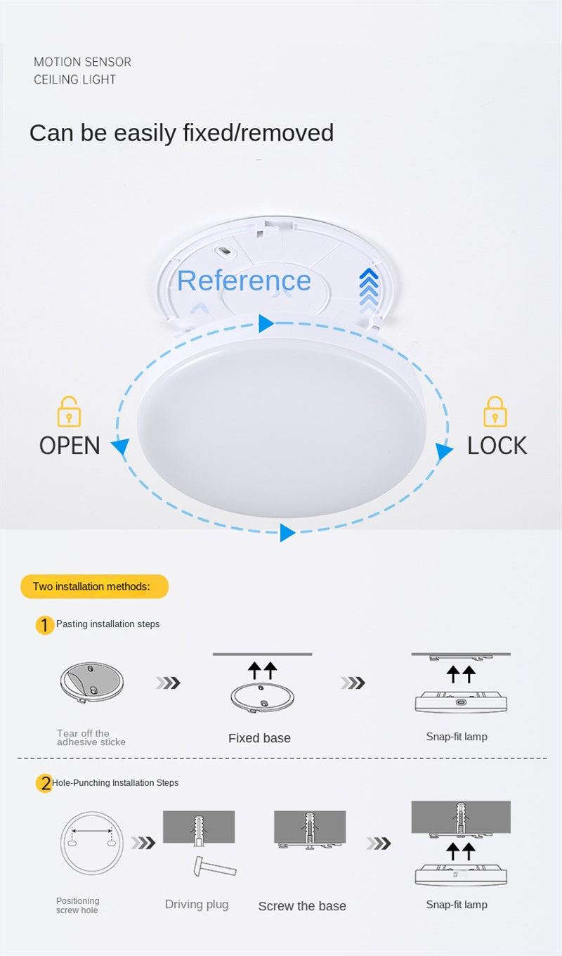 Rechargeable Wireless LED Ceiling Light with Radar Motion Sensor and Remote Control