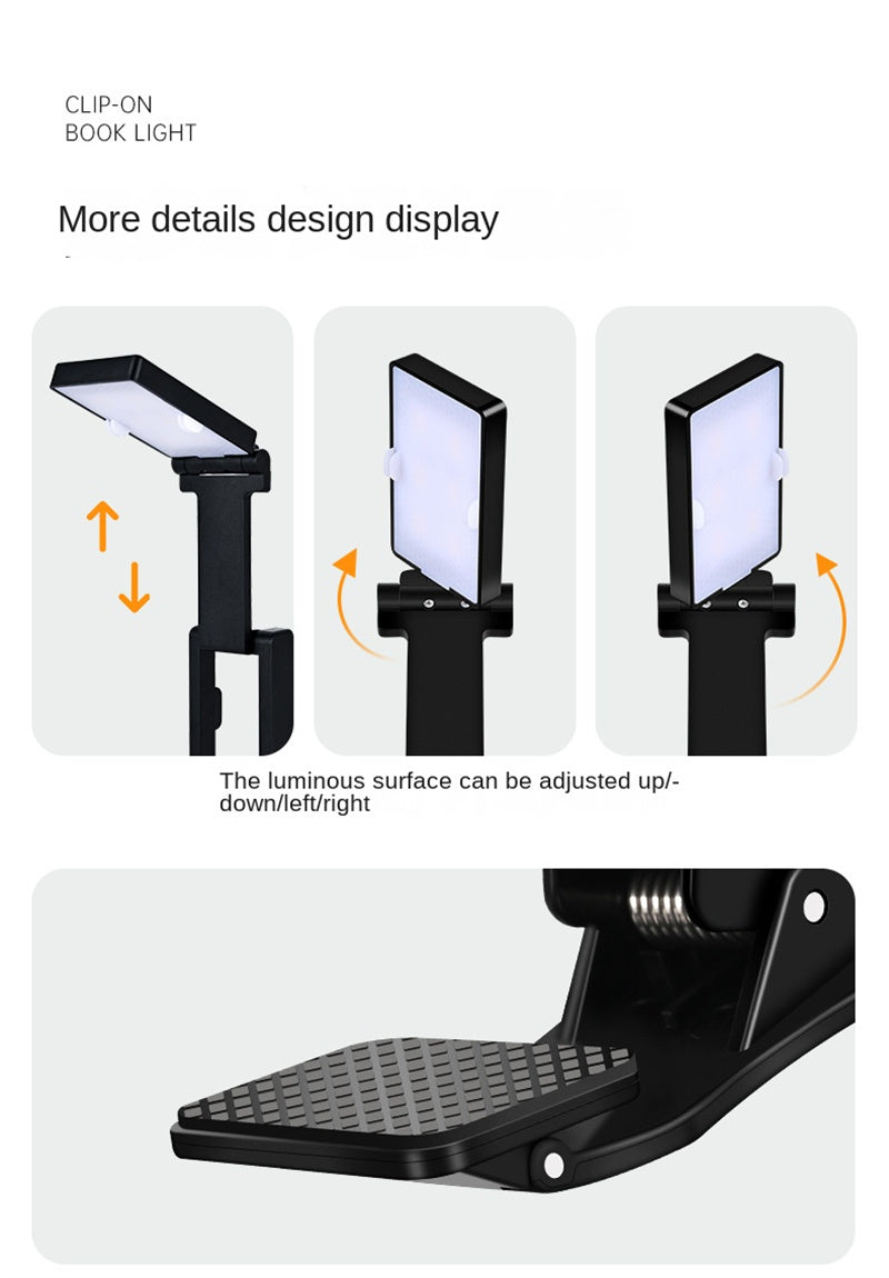 Mini Rechargeable Clip-on Book Light – Foldable Eye-Care LED Reading Lamp for Night Readers
