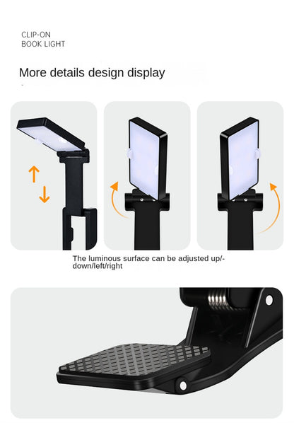 Mini Rechargeable Clip-on Book Light – Foldable Eye-Care LED Reading Lamp for Night Readers