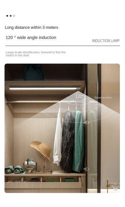 Ultra-Thin Rechargeable Motion Sensor LED Light Strip – Magnetic & Self-Adhesive Cabinet Light for Closet, Wardrobe, Kitchen, Wine Cabinet