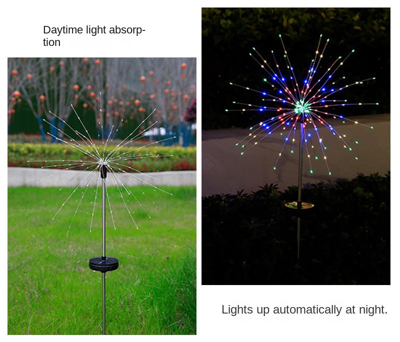 مصابيح الألعاب النارية المثبتة على الأرض تعمل بالطاقة الشمسية LED، ديكور حديقة الفناء الخارجي، سلسلة إضاءة ملونة من الهندباء