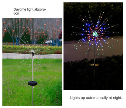 مصابيح الألعاب النارية المثبتة على الأرض تعمل بالطاقة الشمسية LED، ديكور حديقة الفناء الخارجي، سلسلة إضاءة ملونة من الهندباء