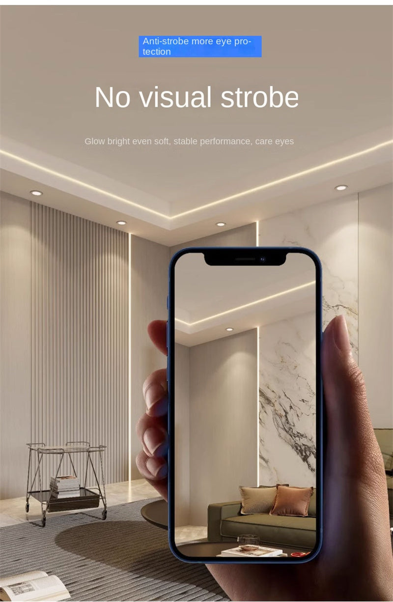 COB LED Strip Lights Low Voltage Linear Lighting, Ruban LED à température de couleur double encastré avec autocollant pour le plafond, éclairage ambiant principal sans lumière dans le salon