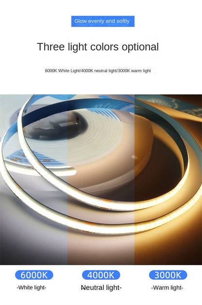 COB LED Strip Lights Low Voltage Linear Lighting, Ruban LED à température de couleur double encastré avec autocollant pour le plafond, éclairage ambiant principal sans lumière dans le salon