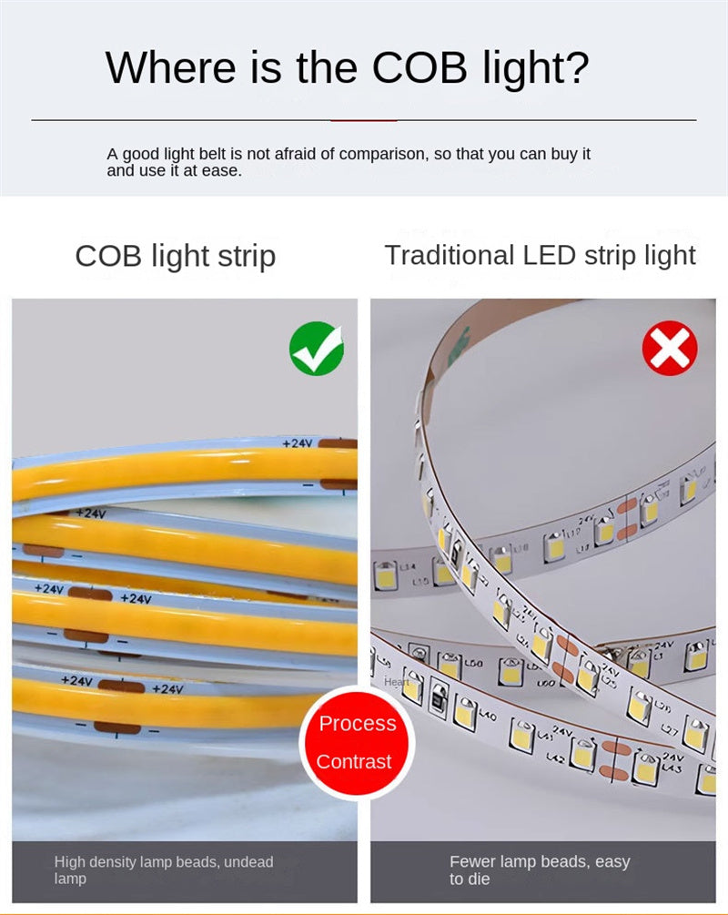 COB LED Strip Light – RGB Color-Chasing Waterfall Effects